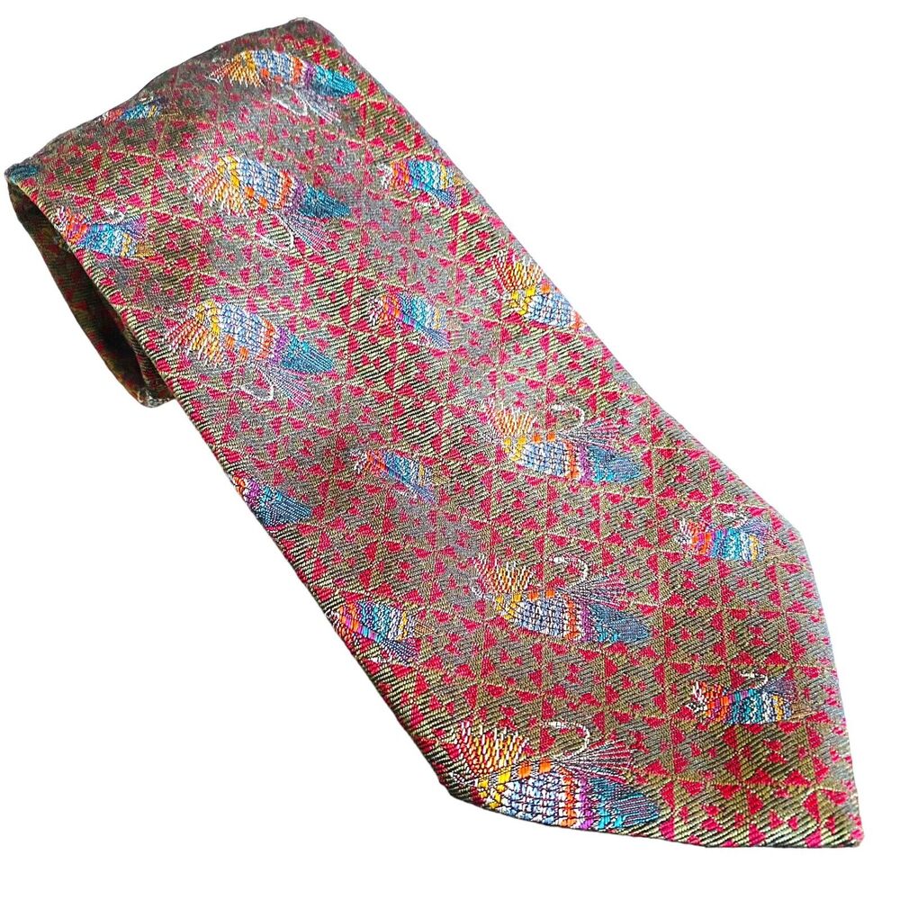 SARTORI Men's 100% Silk Necktie ITALY Designer Geometric Fly‎ Fishing Rare NEW - Picture 3 of 9